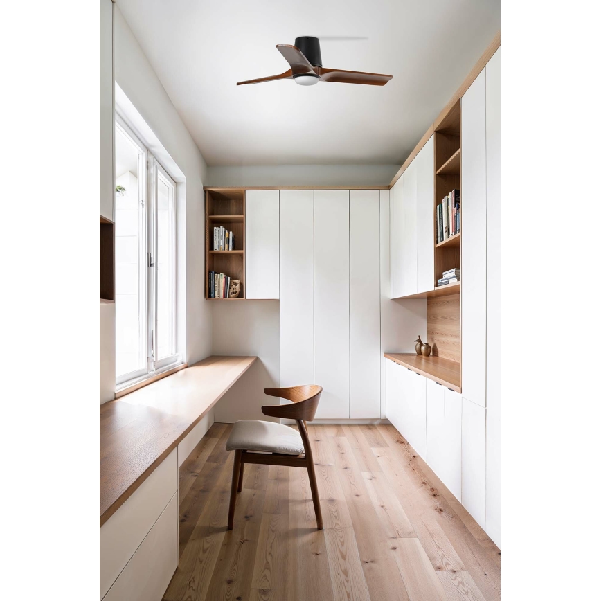 FARO 33837WT - Stropný ventilátor HEYWOOD TUB S borovica/čierna pr. 90 cm Wi-Fi Tuya + diaľkové ovládanie