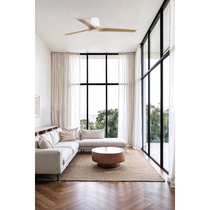 FARO 33838WT - Stropný ventilátor HEYWOOD TUB L borovica/biela pr. 132 cm Wi-Fi Tuya + diaľkové ovládanie