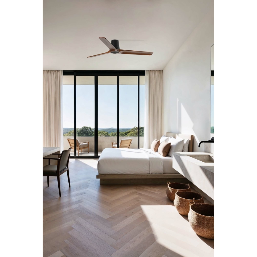 FARO 33839 - Stropný ventilátor HEYWOOD TUB L borovica/čierna pr. 132 cm + diaľkové ovládanie