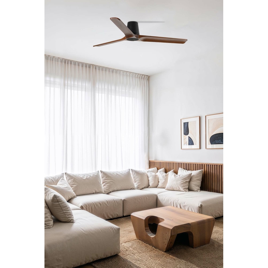 FARO 33839WT - Stropný ventilátor HEYWOOD TUB L borovica/čierna pr. 132 cm Wi-Fi Tuya + diaľkové ovládanie