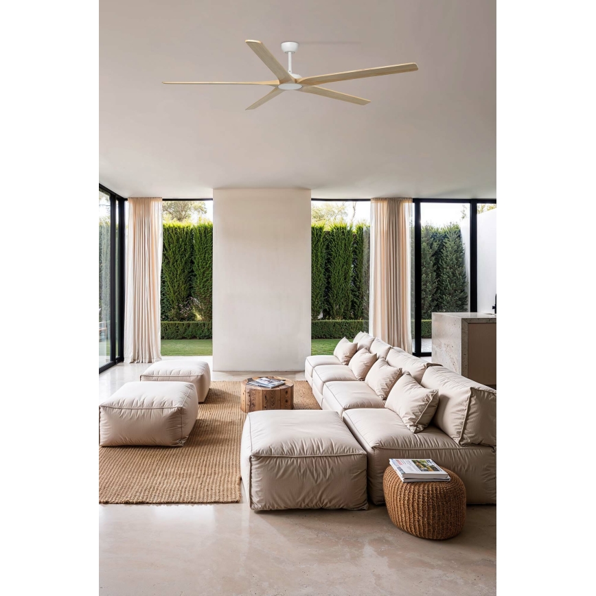 FARO 34191WT - Stropný ventilátor BIGWOOD XL borovica/biela pr. 200 cm Wi-Fi Tuya + diaľkové ovládanie