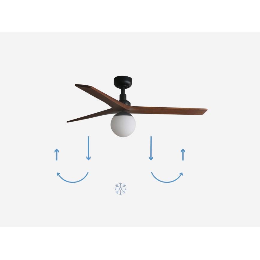 FARO 34277-11L - Stropný ventilátor KLIM M 1xE27/15W/230V orech/čierna pr. 125 cm + diaľkové ovládanie