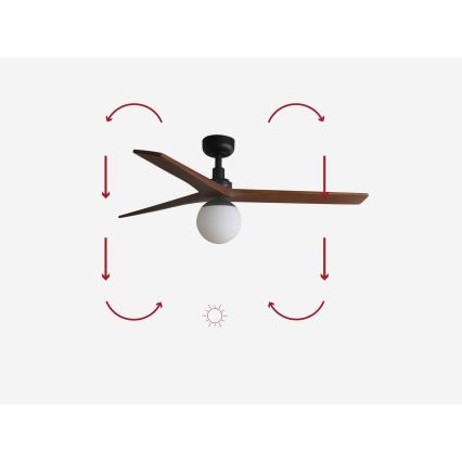 FARO 34277-11L - Stropný ventilátor KLIM M 1xE27/15W/230V orech/čierna pr. 125 cm + diaľkové ovládanie