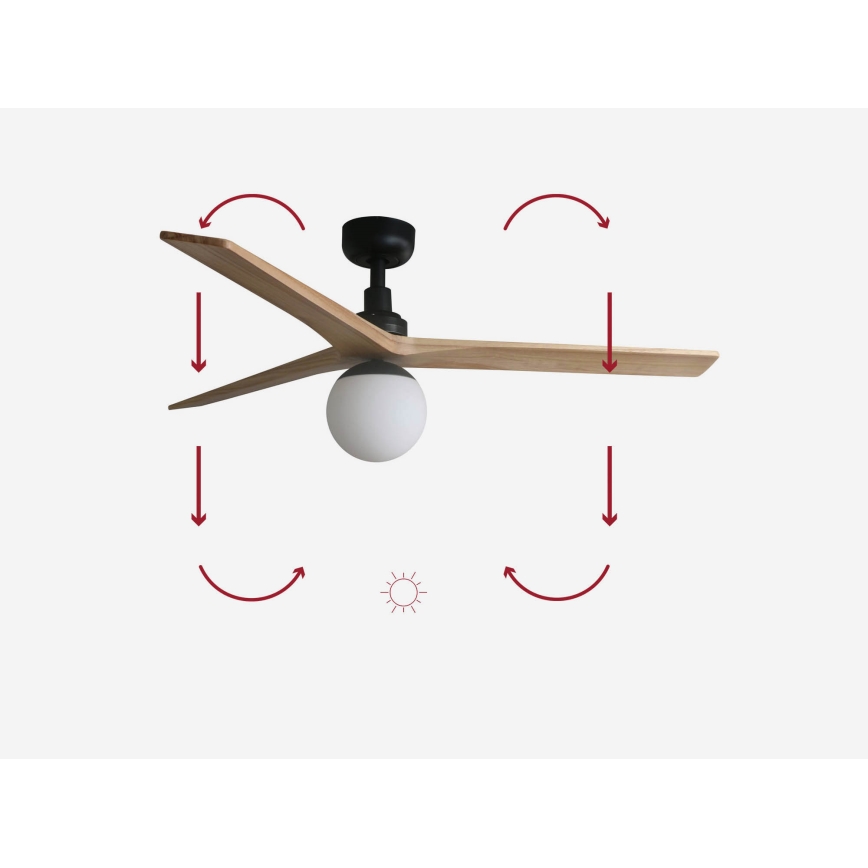 FARO 34283-11L - Stropný ventilátor KLIM M 1xE27/15W/230V borovica/čierna pr. 125 cm + diaľkové ovládanie