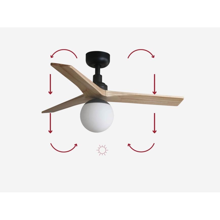 FARO 34284-11L - Stropný ventilátor KLIM S 1xE27/15W/230V borovica/čierna pr. 92,5 cm + diaľkové ovládanie
