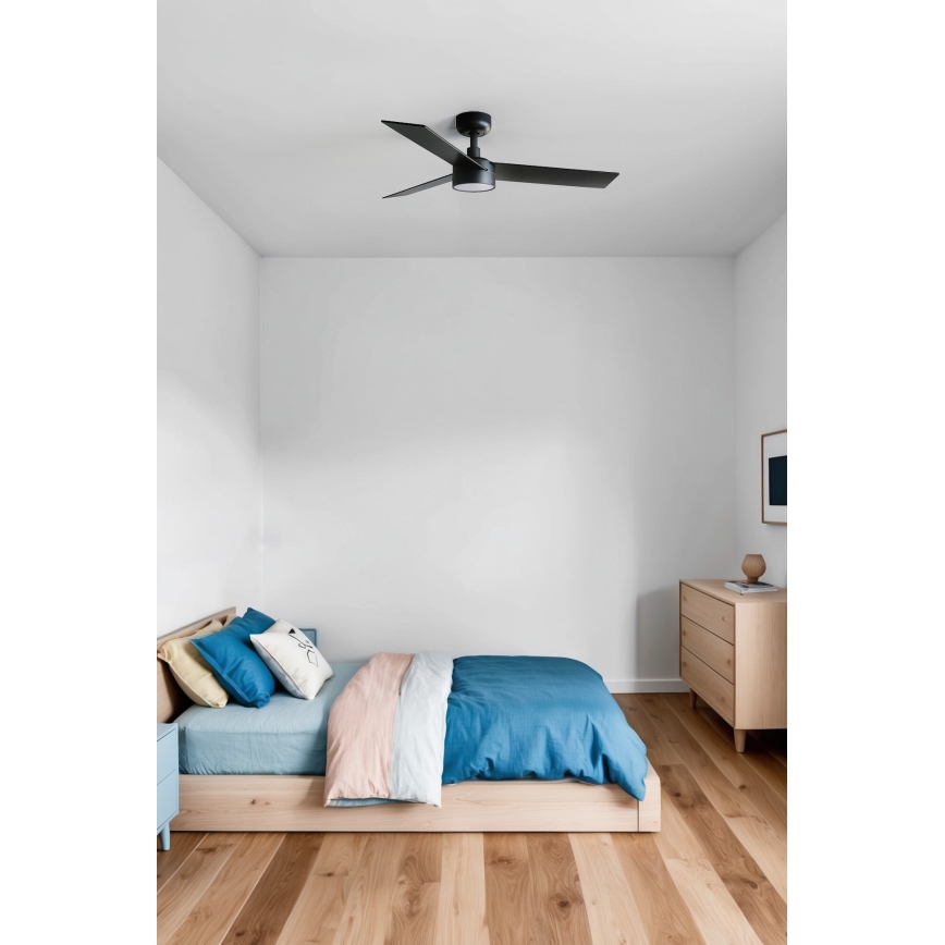 FARO 34296WT-1TW - LED Stmievateľný stropný ventilátor RUDDER S LED/18W/230V 2700/4350/6000K čierna/hnedá pr. 106 cm Wi-Fi Tuya + diaľkové ovládanie