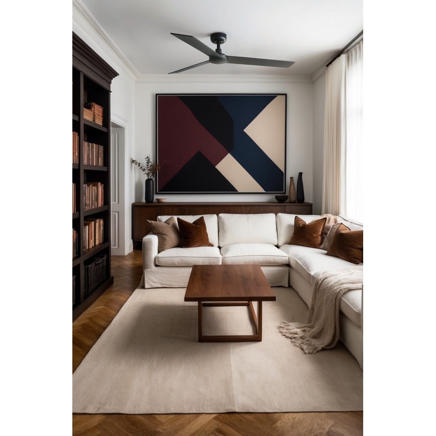 FARO 34298WT - Stropný ventilátor RUDDER L čierna/wenge pr. 132 cm Wi-Fi Tuya + diaľkové ovládanie
