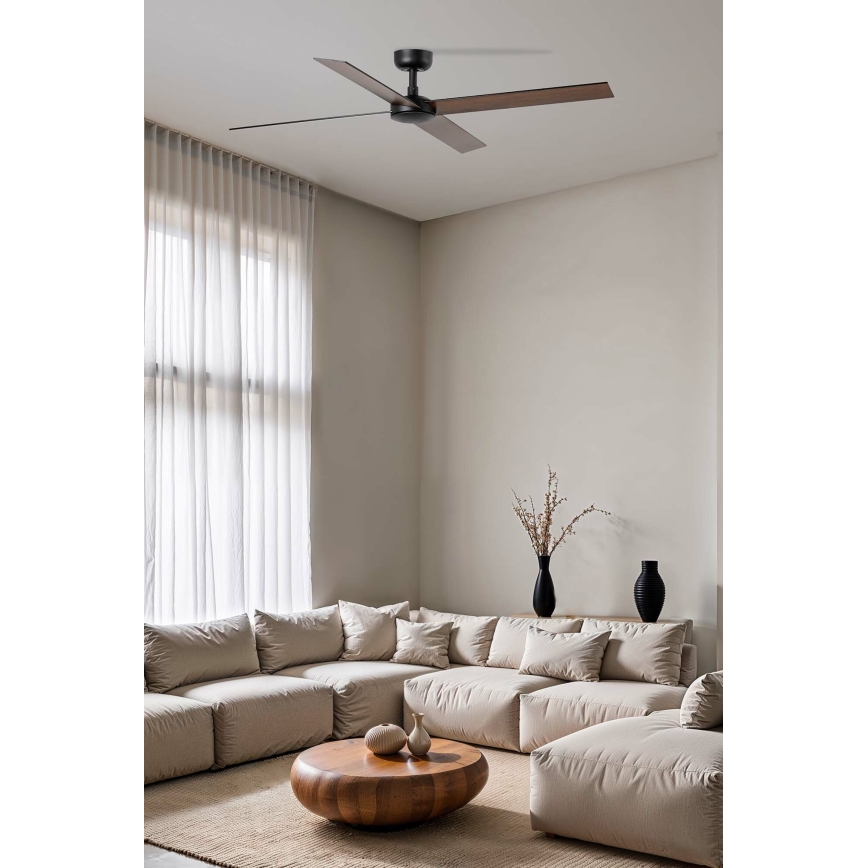 FARO 34356WT - Stropný ventilátor RUDDER L hnedá/čierna pr. 132 cm Wi-Fi Tuya + diaľkové ovládanie