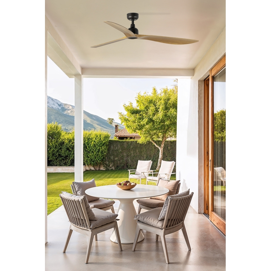 FARO 34360WT - Stropný ventilátor OUTWOOD L hnedá/čierna pr. 150 cm Wi-Fi Tuya IP44 + diaľkové ovládanie