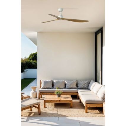 FARO 34361 - Stropný ventilátor OUTWOOD L hnedá/biela pr. 150 cm IP44 + diaľkové ovládanie