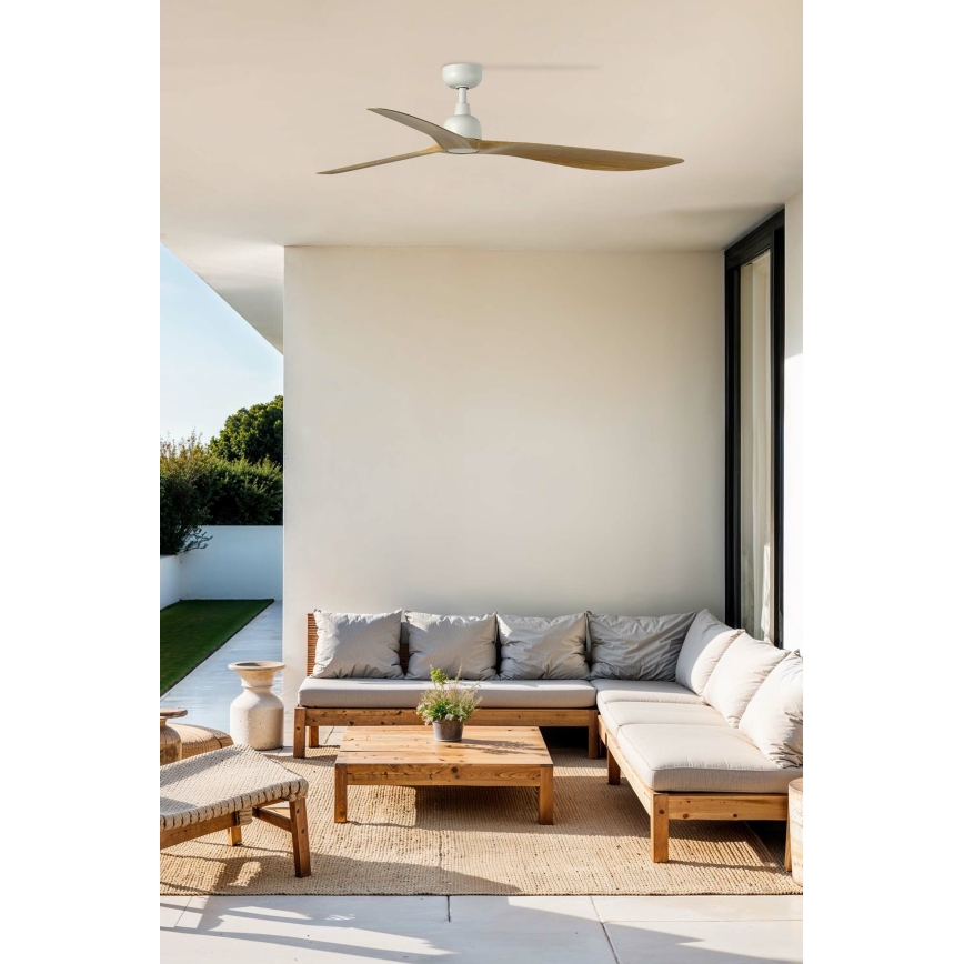 FARO 34361 - Stropný ventilátor OUTWOOD L hnedá/biela pr. 150 cm IP44 + diaľkové ovládanie