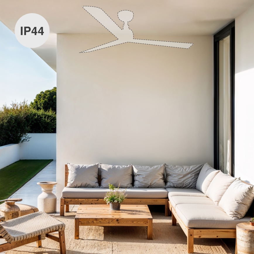 FARO 34361WT-11L - Stropný ventilátor OUTWOOD L 1xE27/15W/230V hnedá/biela+ pr. 150 cm Wi-Fi Tuya IP44 + diaľkové ovládanie