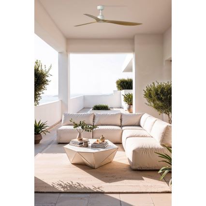 FARO 34361WT - Stropný ventilátor OUTWOOD L hnedá/biela pr. 150 cm Wi-Fi Tuya IP44 + diaľkové ovládanie