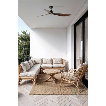 FARO 34362WT - Stropný ventilátor OUTWOOD L hnedá/čierna pr. 150 cm Wi-Fi Tuya IP44 + diaľkové ovládanie