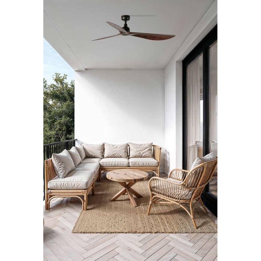 FARO 34362WT - Stropný ventilátor OUTWOOD L hnedá/čierna pr. 150 cm Wi-Fi Tuya IP44 + diaľkové ovládanie