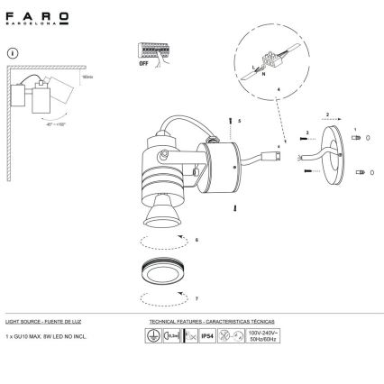 FARO 70260 - Vonkajšie nástenné svietidlo LIT 1xGU10/8W/230V IP54