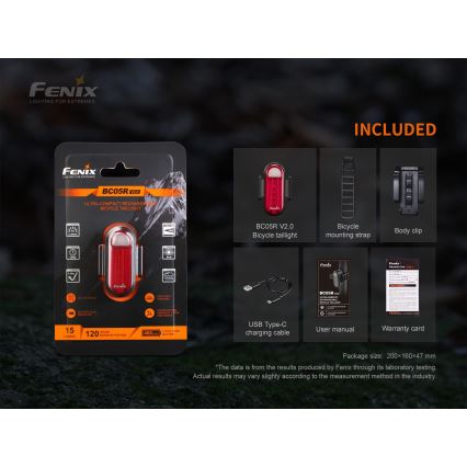 Fenix BC05RV20 - LED Nabíjacie svetlo na bicykel LED/USB IP66 15 lm 120 h