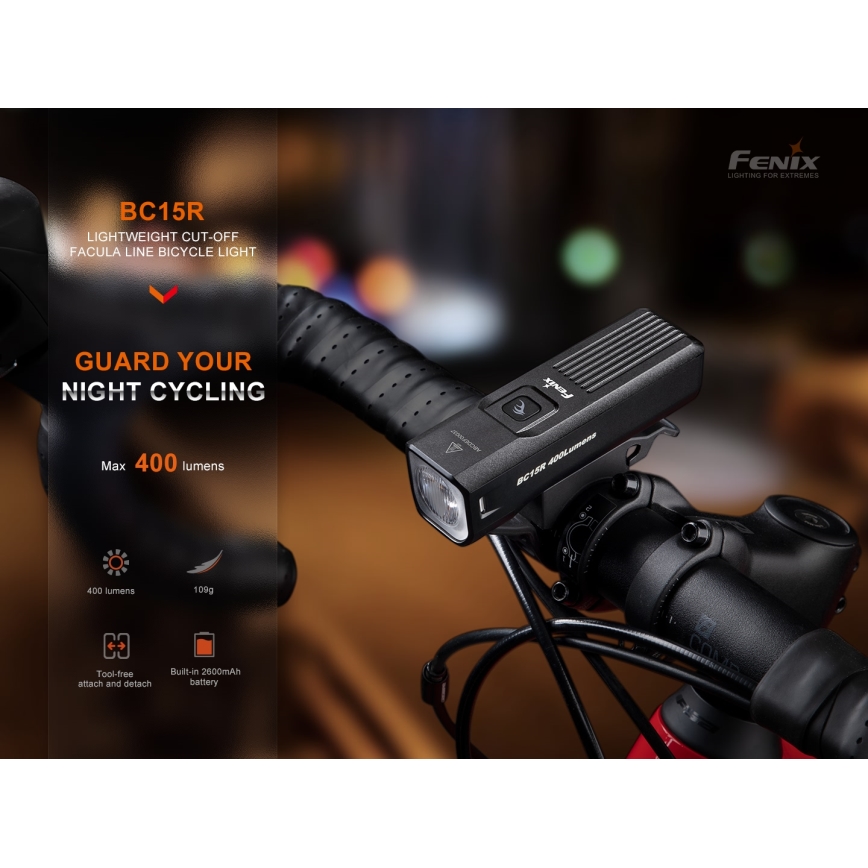 Fenix BC15R - LED Stmievateľné nabíjacie svietidlo na bicykel LED/USB IP66 400 lm 31,5 h
