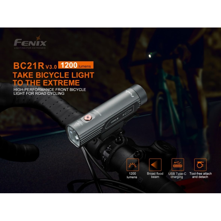 Fenix BC21RV30 - LED Nabíjacie svetlo na bicykel LED/USB IP68 1200 lm 33 h