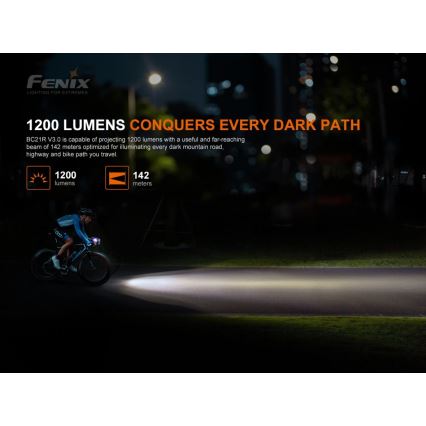 Fenix BC21RV30 - LED Nabíjacie svetlo na bicykel LED/USB IP68 1200 lm 33 h