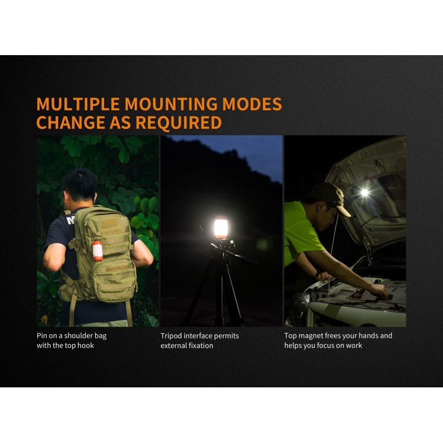 Fenix CL26RBLACK - LED Stmievateľná prenosná nabíjacia lampa LED/USB IP66 400 lm 400 h čierna