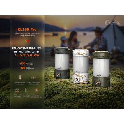 Fenix CL26RPROCAM - LED Stmievateľná prenosná nabíjacia lampa LED/USB IP66 650 lm 408 h šedá