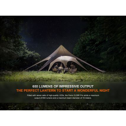 Fenix CL26RPROCAM - LED Stmievateľná prenosná nabíjacia lampa LED/USB IP66 650 lm 408 h šedá