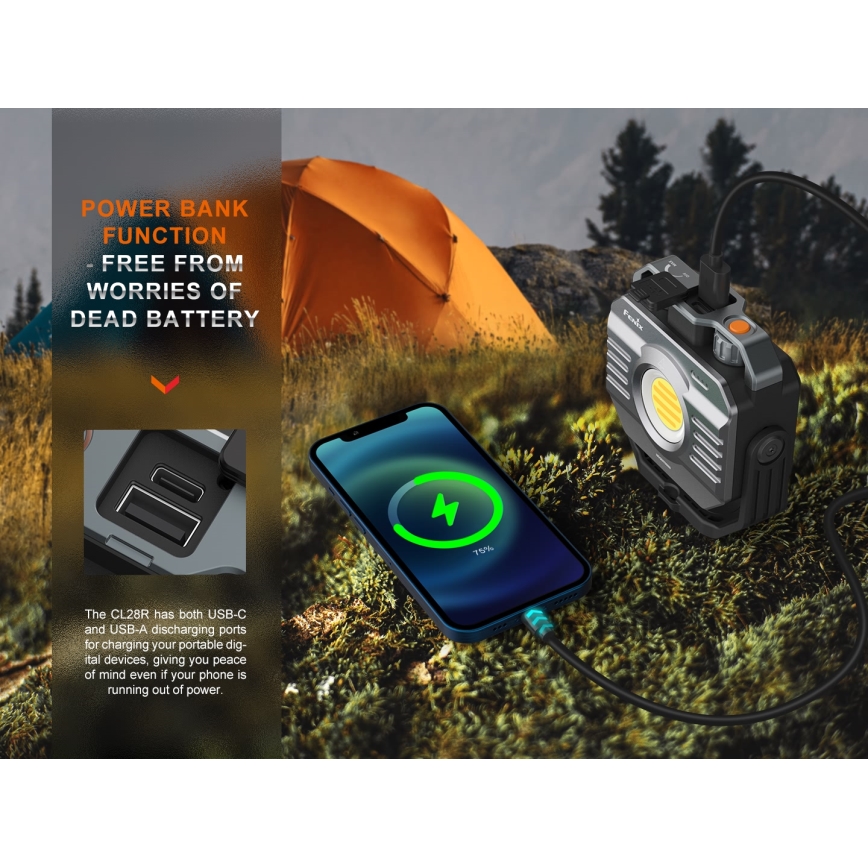 Fenix CL28R - LED Stmievateľný nabíjacia reflektor s powerbankou LED/USB IP66 2000 lm 360 h 10000 mAh