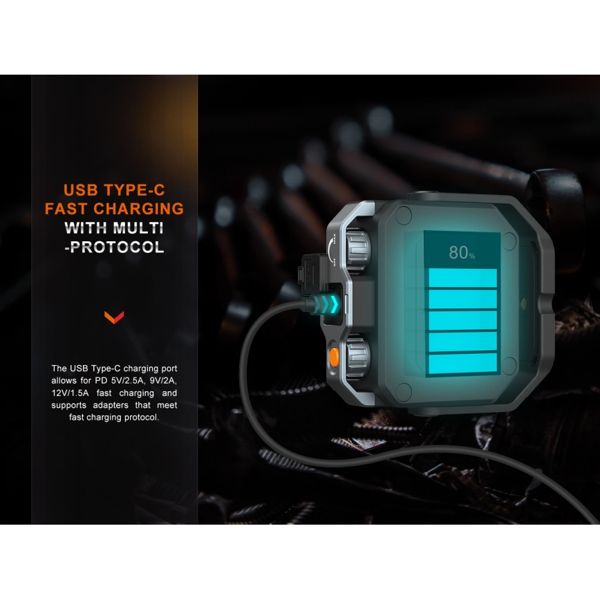 Fenix CL28R - LED Stmievateľný nabíjacia reflektor s powerbankou LED/USB IP66 2000 lm 360 h 10000 mAh