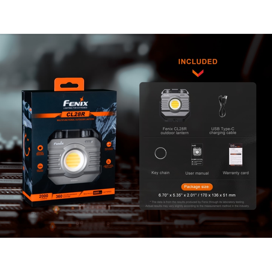 Fenix CL28R - LED Stmievateľný nabíjacia reflektor s powerbankou LED/USB IP66 2000 lm 360 h 10000 mAh