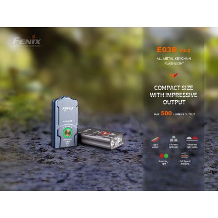 Fenix E03RV20BLU - LED nabíjacia baterka LED/USB IP66 500 lm 30 h 400 mAh