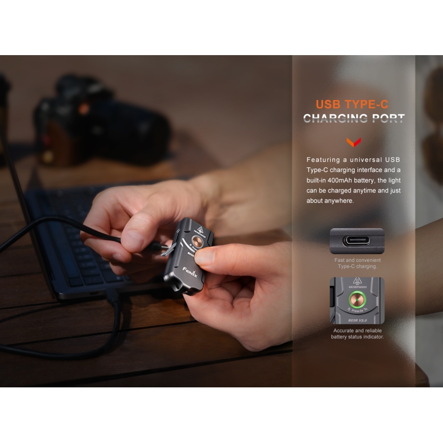 Fenix E03RV20BLU - LED nabíjacia baterka LED/USB IP66 500 lm 30 h 400 mAh