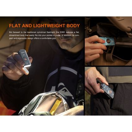 Fenix E06RGRY - LED Stmievateľná nabíjacia baterka UV LED/USB IP66 700 lm 60 h 750 mAh šedá