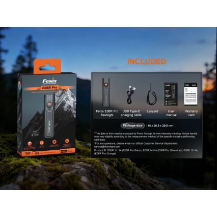 Fenix E06RPROEUBLC- Stmievateľná nabíjateľná LED baterka s USB, 1650 mAh, IP66, 1600 lm, 111 h, čierna