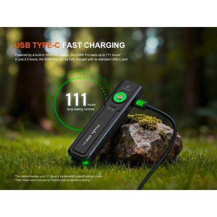 Fenix E06RPROEUBLC- Stmievateľná nabíjateľná LED baterka s USB, 1650 mAh, IP66, 1600 lm, 111 h, čierna