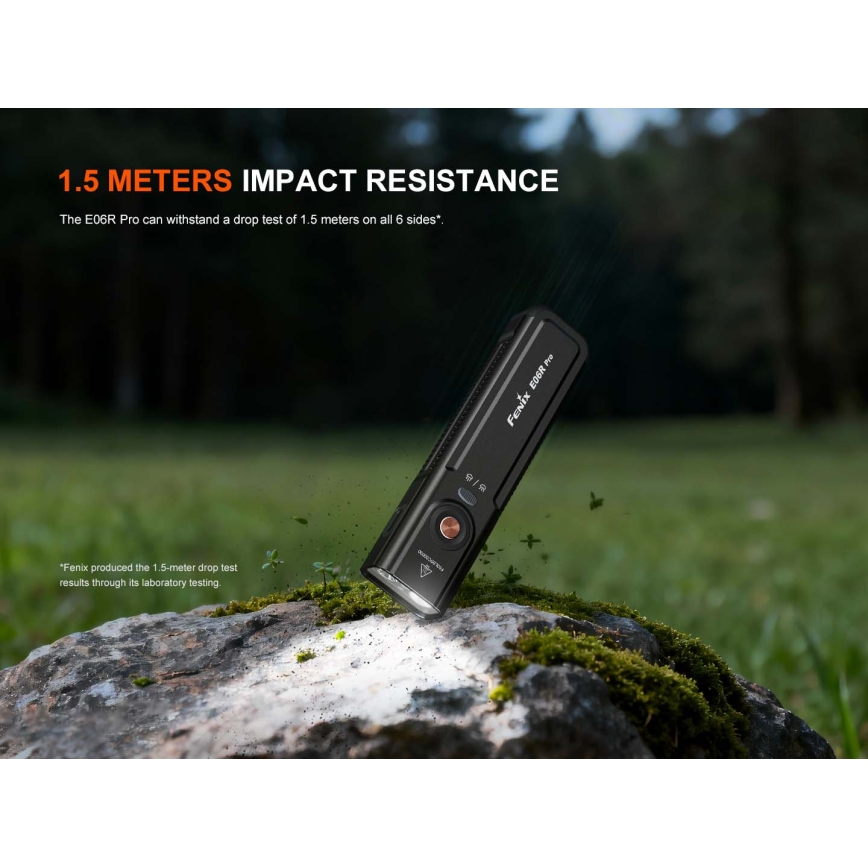 Fenix E06RPROEUBLC- Stmievateľná nabíjateľná LED baterka s USB, 1650 mAh, IP66, 1600 lm, 111 h, čierna