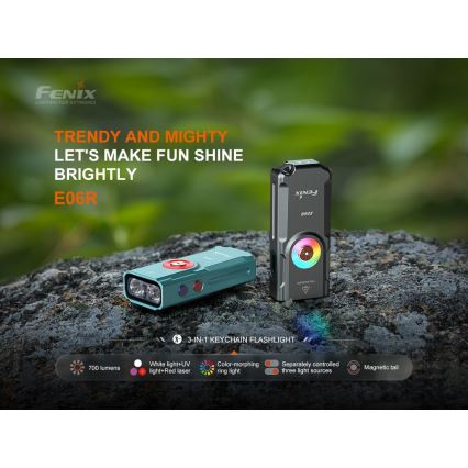 Fenix E06RTKS - LED Stmievateľná nabíjacia baterka UV LED/USB IP66 700 lm 60 h tyrkysová