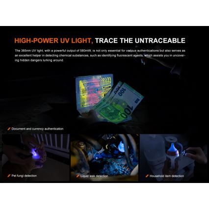 Fenix E06RTKS - LED Stmievateľná nabíjacia baterka UV LED/USB IP66 700 lm 60 h tyrkysová