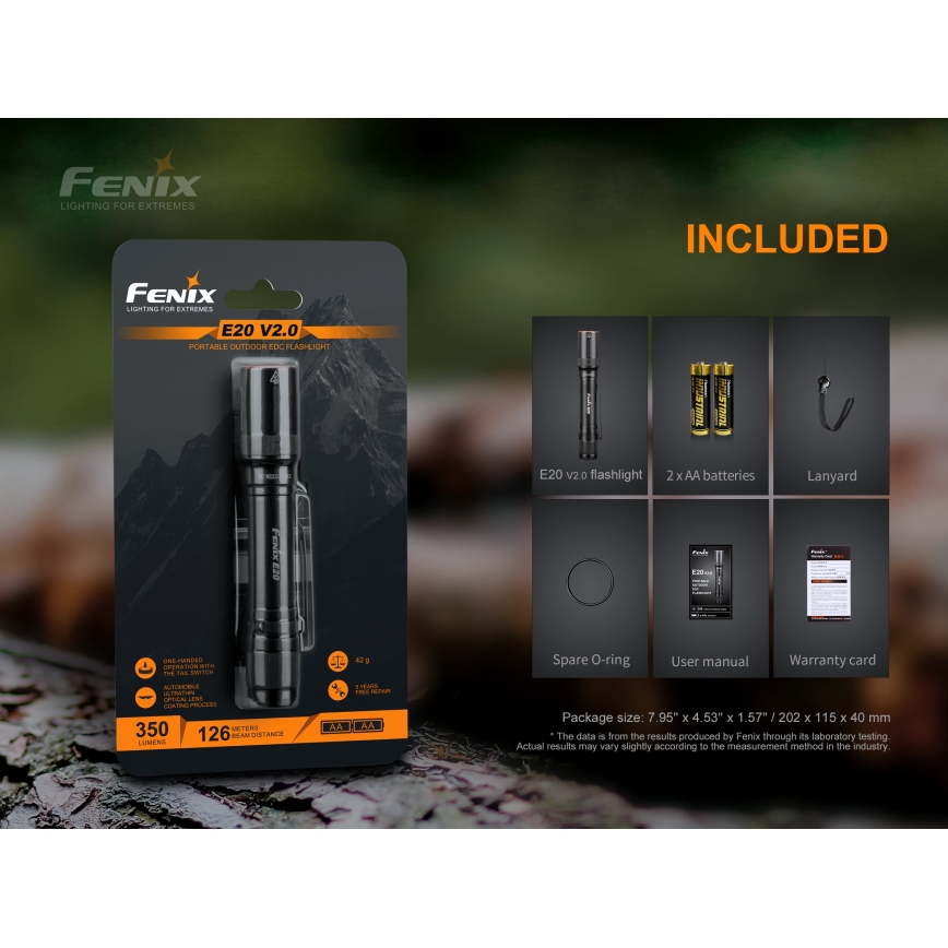 Fenix E20V20 - LED Baterka LED/2xAA IP68 350 lm 200 h