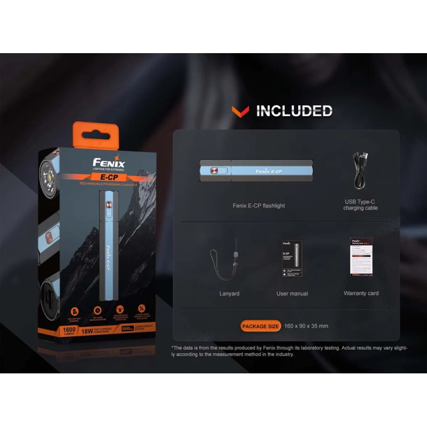 Fenix ECPBLCK - LED nabíjacia baterka s powerbankou USB IP68 1600 lm 504 h 5000 mAh čierna