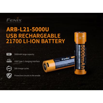 Fenix FE21700USB - 1ks Nabíjateľná batéria USB/3,6V 5000 mAh