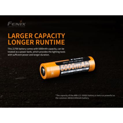 Fenix FE21700USB - 1ks Nabíjateľná batéria USB/3,6V 5000 mAh