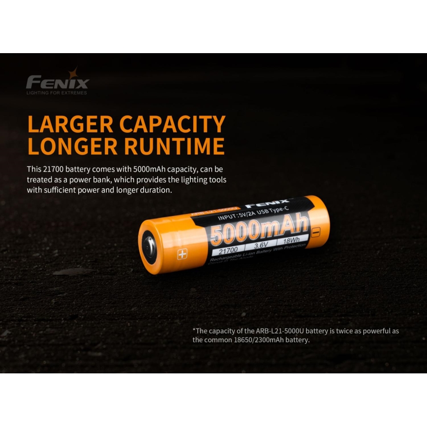 Fenix FE21700USB - 1ks Nabíjateľná batéria USB/3,6V 5000 mAh