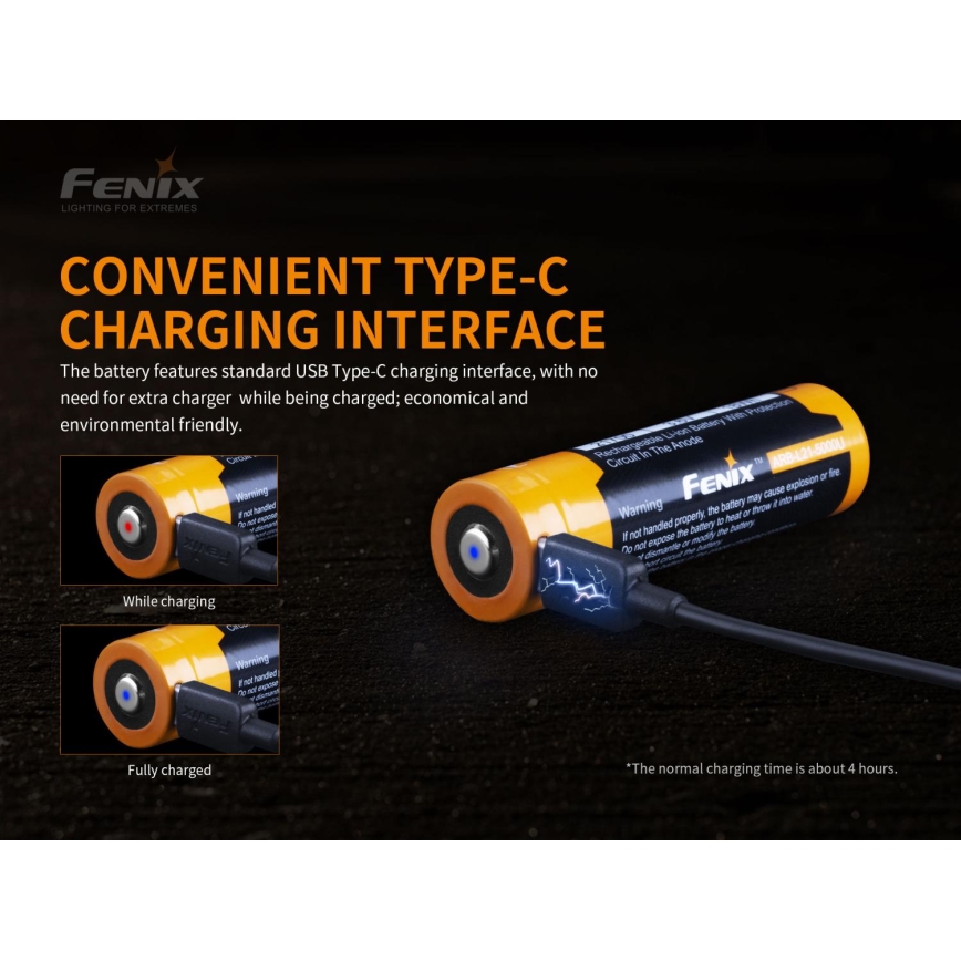 Fenix FE21700USB - 1ks Nabíjateľná batéria USB/3,6V 5000 mAh