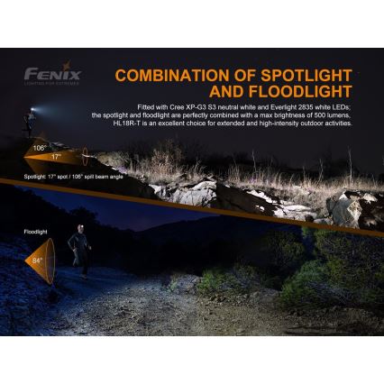 Fenix HL18RTRAIL - LED Nabíjacia čelovka LED/3xAAA IP66 500 lm 300 h