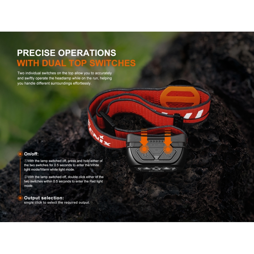 Fenix HL18RTV20BLC - LED Stmievateľná nabíjacia čelovka LED/USB IP66 800 lm 160 h čierna/oranžová