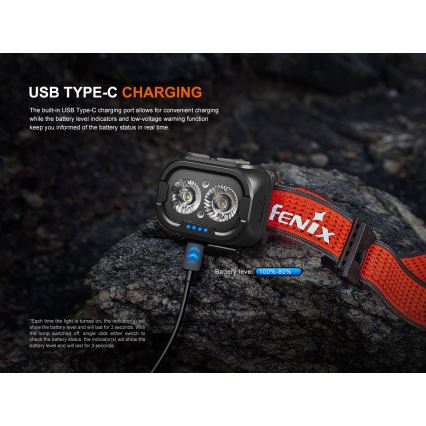 Fenix HL18RTV20BLC - LED Stmievateľná nabíjacia čelovka LED/USB IP66 800 lm 160 h čierna/oranžová