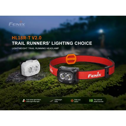 Fenix HL18RTV20WHT - LED Stmievateľná nabíjacia čelovka LED/USB IP66 800 lm 160 h biela/čierna