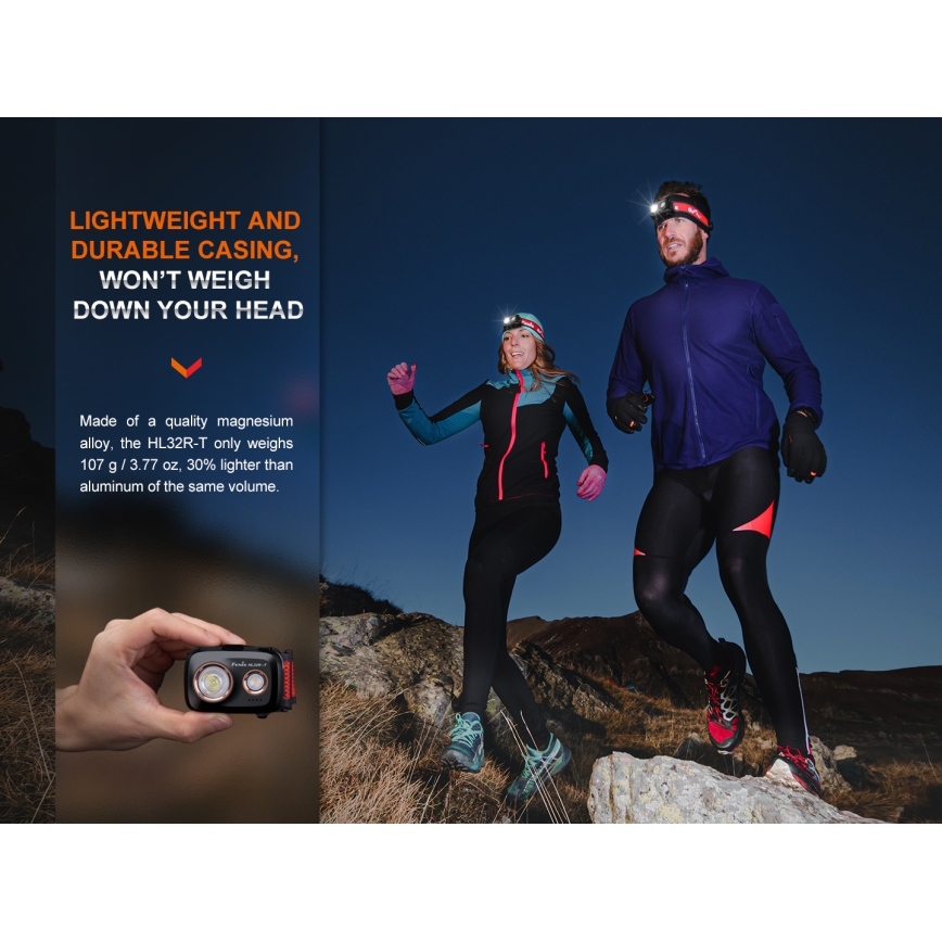 Fenix HL32RTBLCK - LED Nabíjacia čelovka LED/USB/3xAAA IP66 800 lm 300 h 1900 mAh čierna/oranžová
