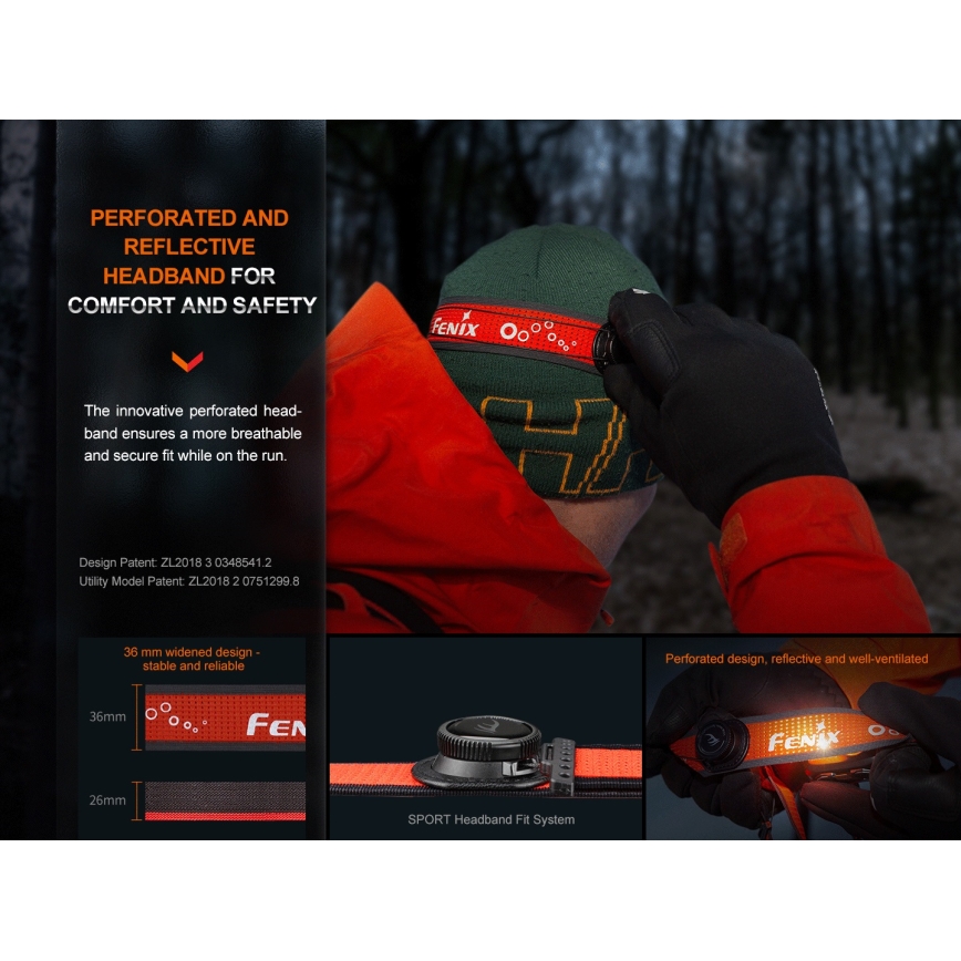 Fenix HL32RTBLCK - LED Nabíjacia čelovka LED/USB/3xAAA IP66 800 lm 300 h 1900 mAh čierna/oranžová